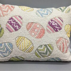 Beaded Pastel Easter Egg Pillow - White